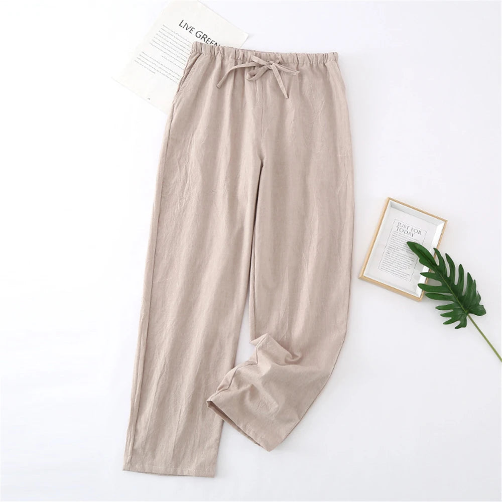Cotton Men Pajama Pants Spring Autumn Male Trousers Home Pants Solid Casual Large Size Loose Drawstring Sleep Bottoms Sleepwear